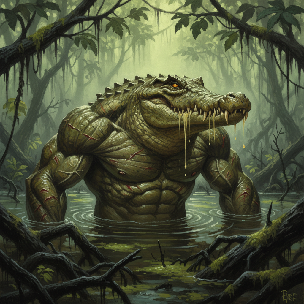Werecrocodile, original Pathfinder 2e monster artwork by ZapGM
