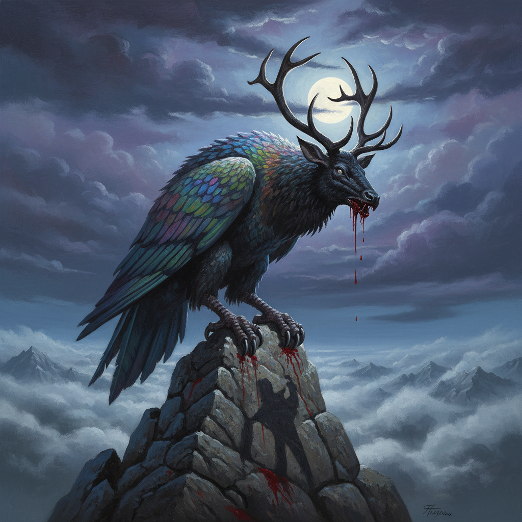 Peryton, original Pathfinder 2e monster artwork by ZapGM