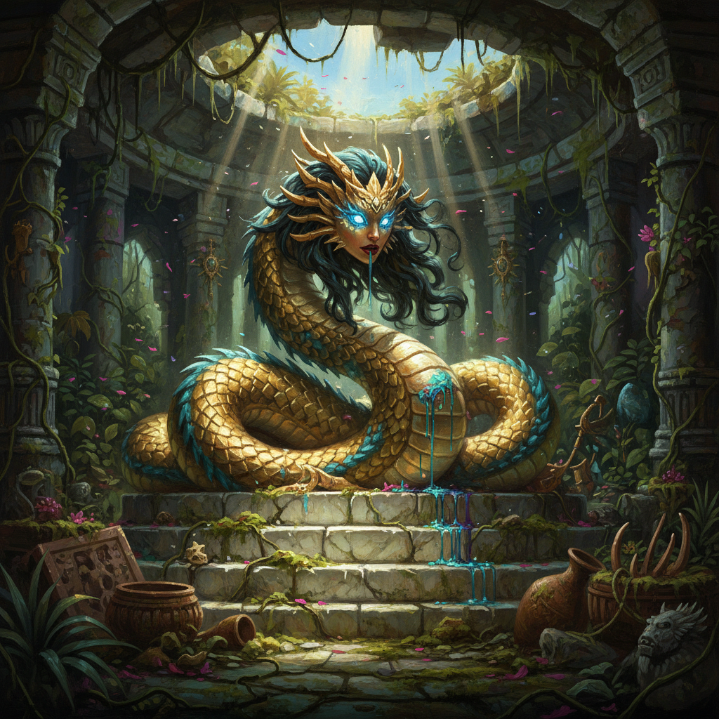 Guardian Naga, original Pathfinder 2e monster artwork by ZapGM