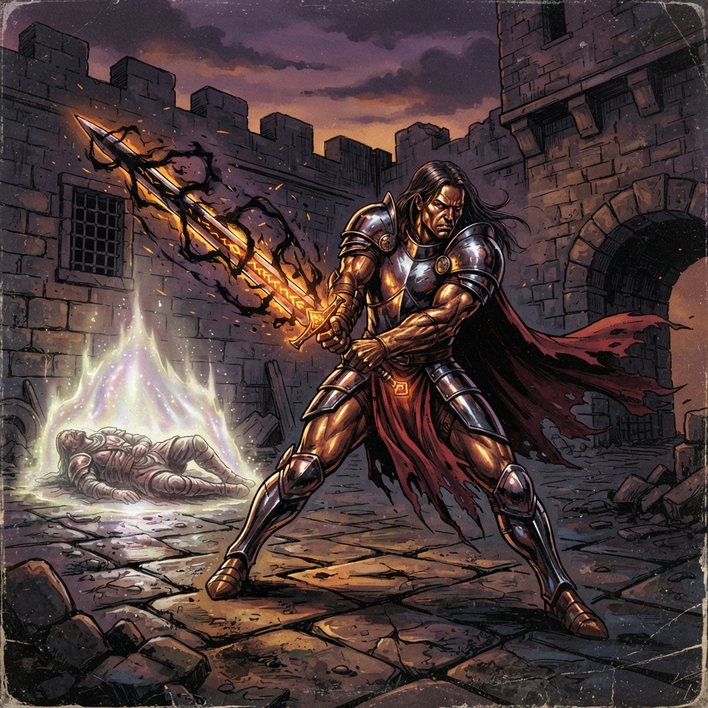 Lawbringer Warpriest, original Pathfinder 2e monster artwork by ZapGM