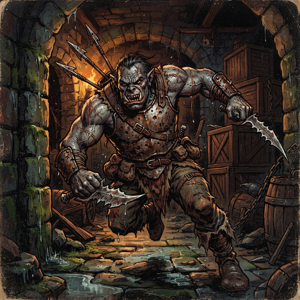 Orc Scrapper, original Pathfinder 2e monster artwork by ZapGM