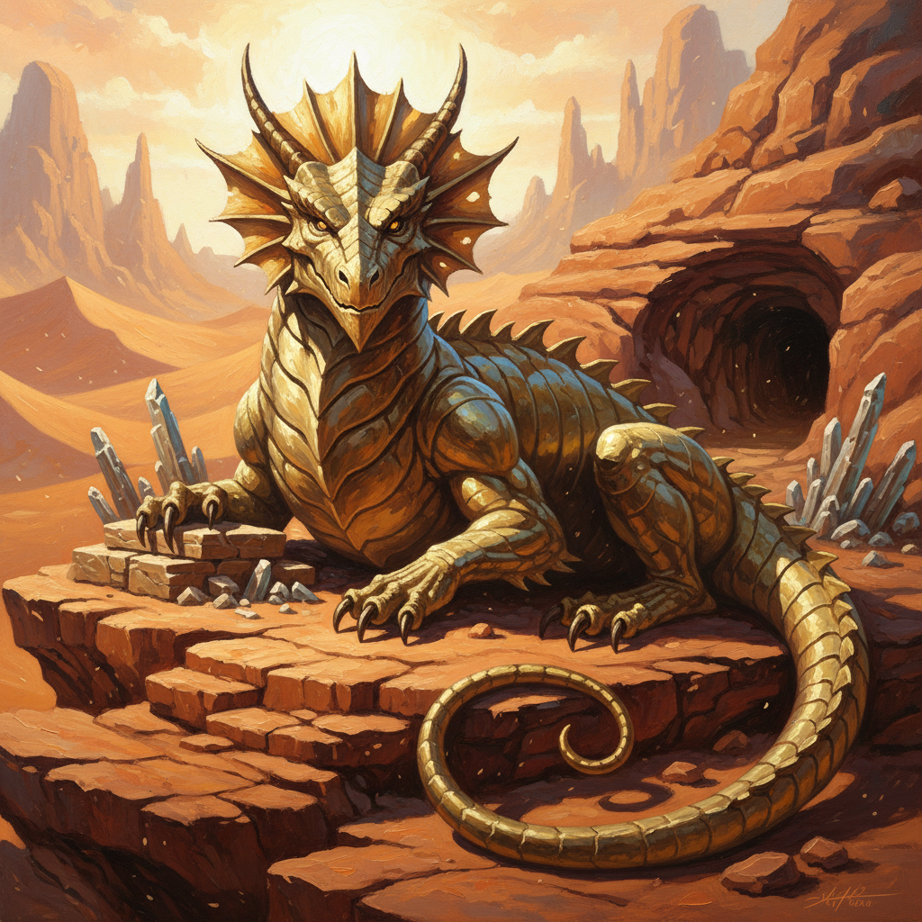 Young Brass Dragon, original D&D 5e monster artwork by ZapGM