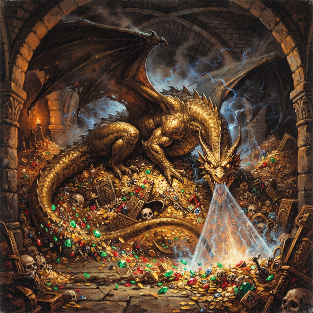 Fortune Dragon (Ancient, Spellcaster), original Pathfinder 2e monster artwork by ZapGM