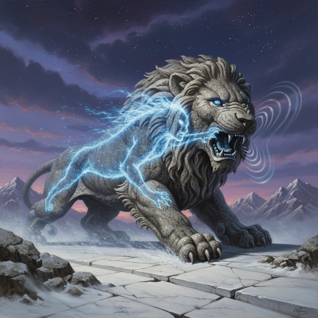 Stone Lion, original Pathfinder 2e monster artwork by ZapGM