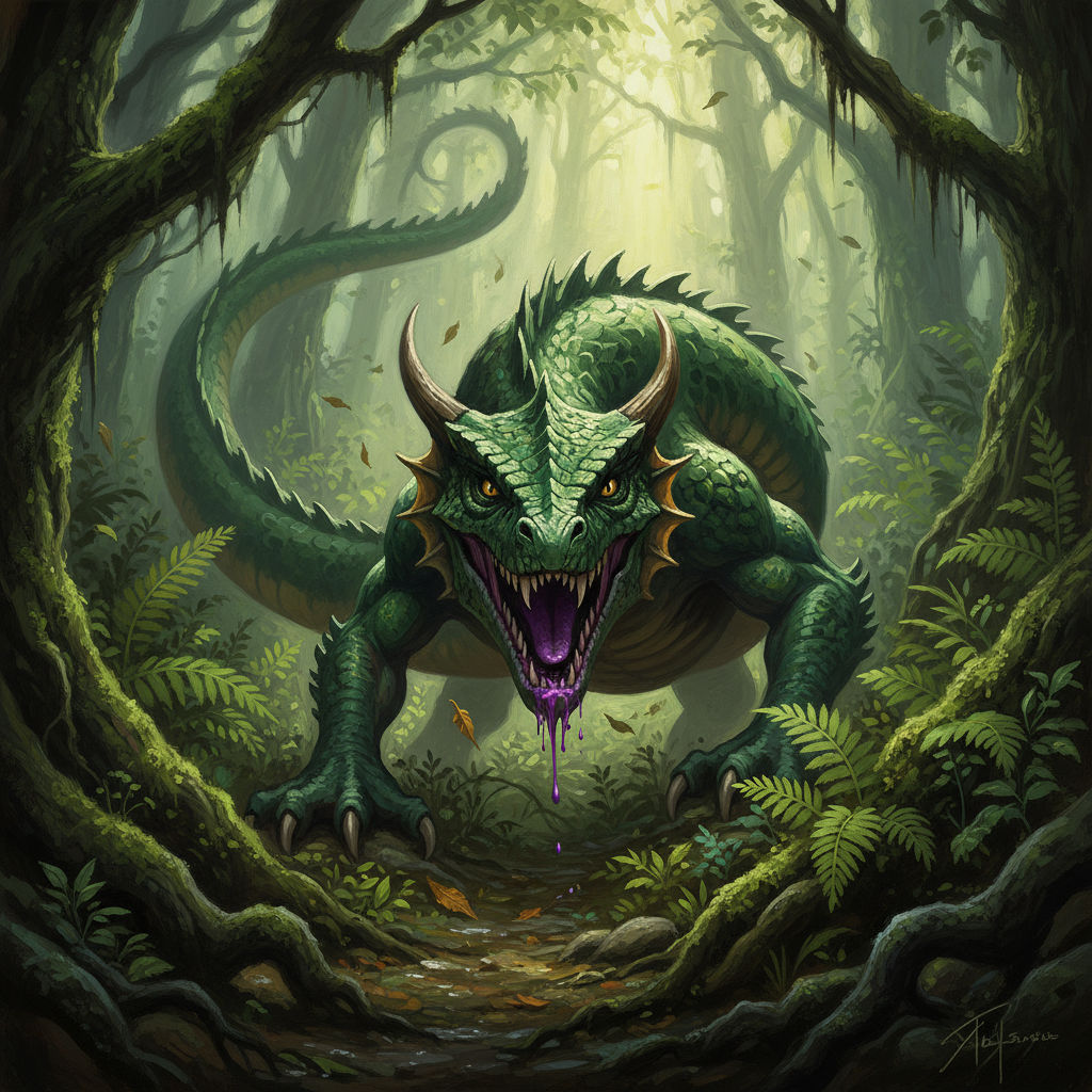 Jungle Drake, original Pathfinder 2e monster artwork by ZapGM