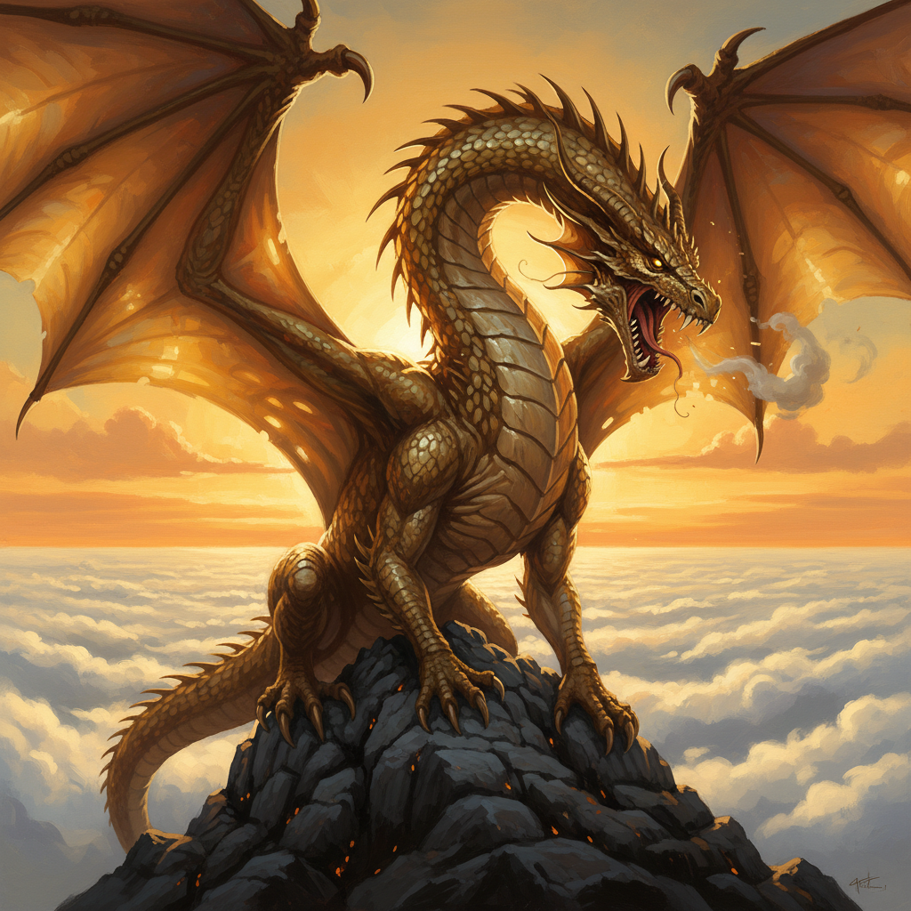 Adult Gold Dragon, original Pathfinder 2e monster artwork by ZapGM