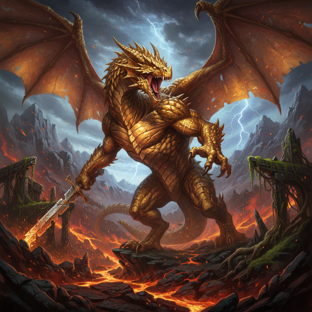 Ancient Gold Dragon, original D&D 5e monster artwork by ZapGM