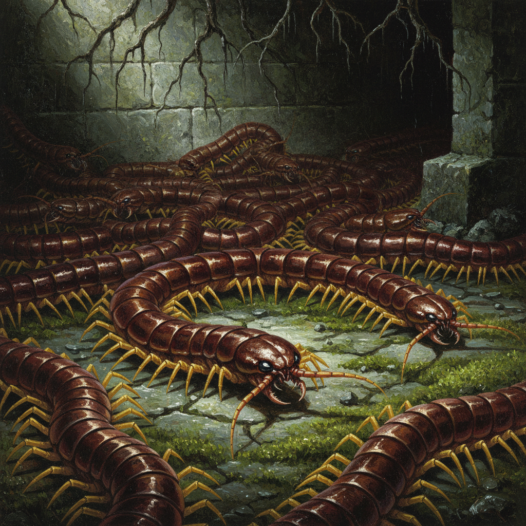 Swarm of Centipedes, original D&D 5e monster artwork by ZapGM