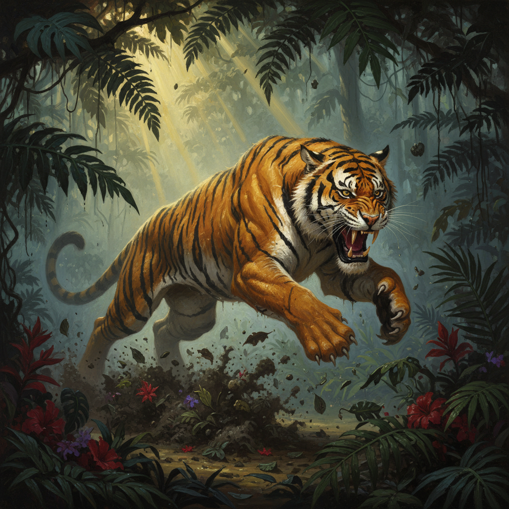 Tiger, original Pathfinder 2e monster artwork by ZapGM