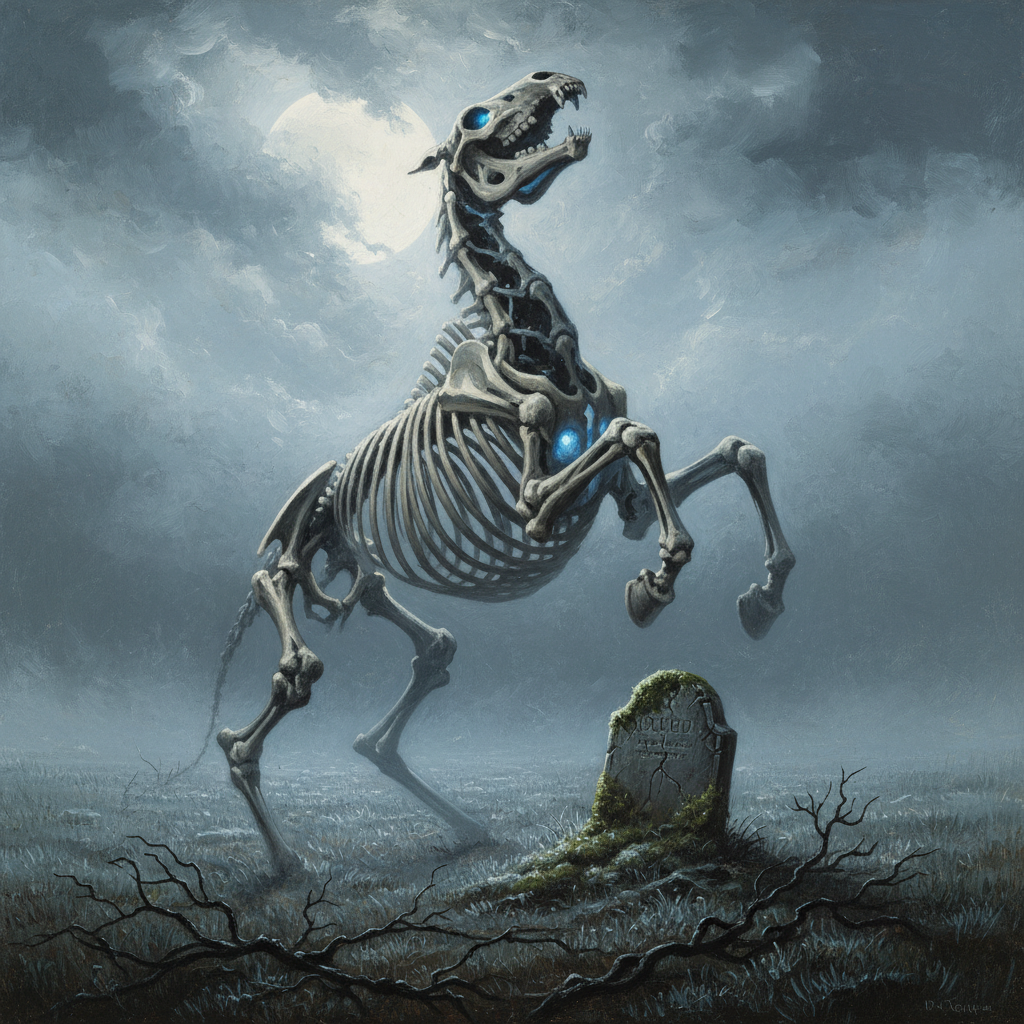 Skeletal Horse, original Pathfinder 2e monster artwork by ZapGM