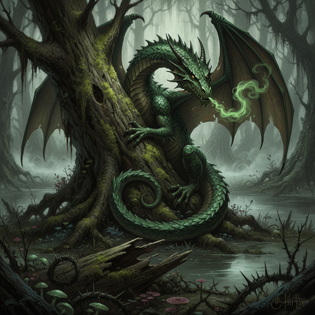 Young Green Dragon, original D&D 5e monster artwork by ZapGM