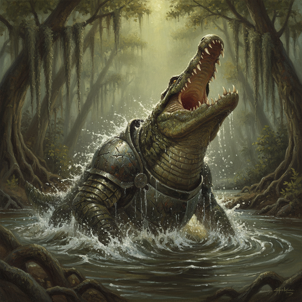 Deinosuchus, original Pathfinder 2e monster artwork by ZapGM