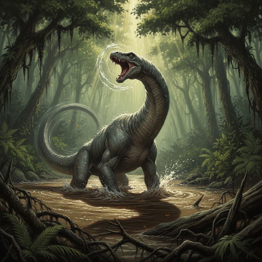 Mokele-mbembe, original Pathfinder 2e monster artwork by ZapGM