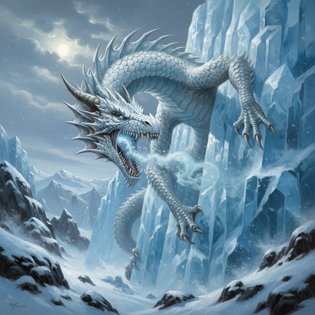 Young White Dragon, original D&D 5e monster artwork by ZapGM