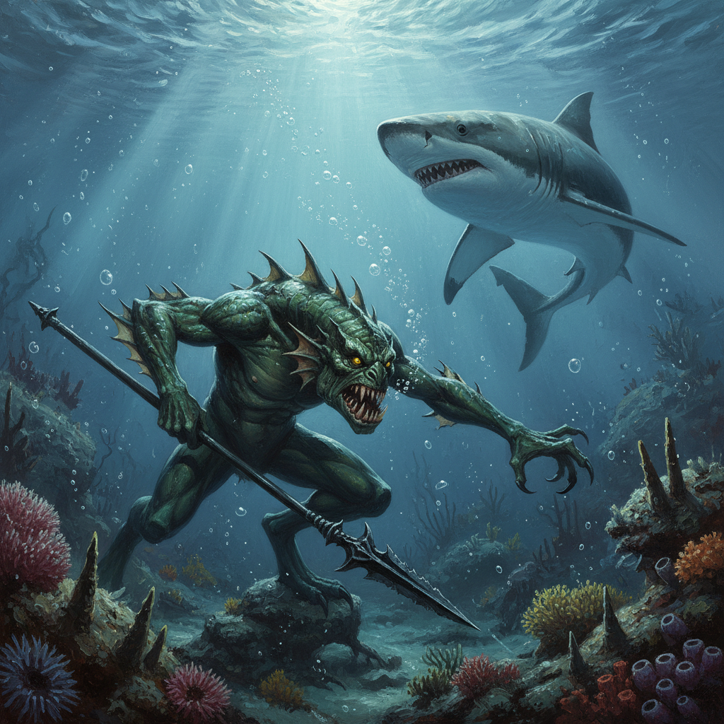 Sahuagin, original D&D 5e monster artwork by ZapGM
