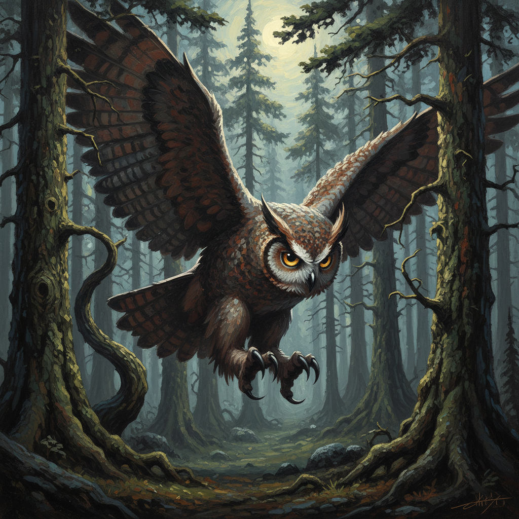 Giant Owl, original D&D 5e monster artwork by ZapGM
