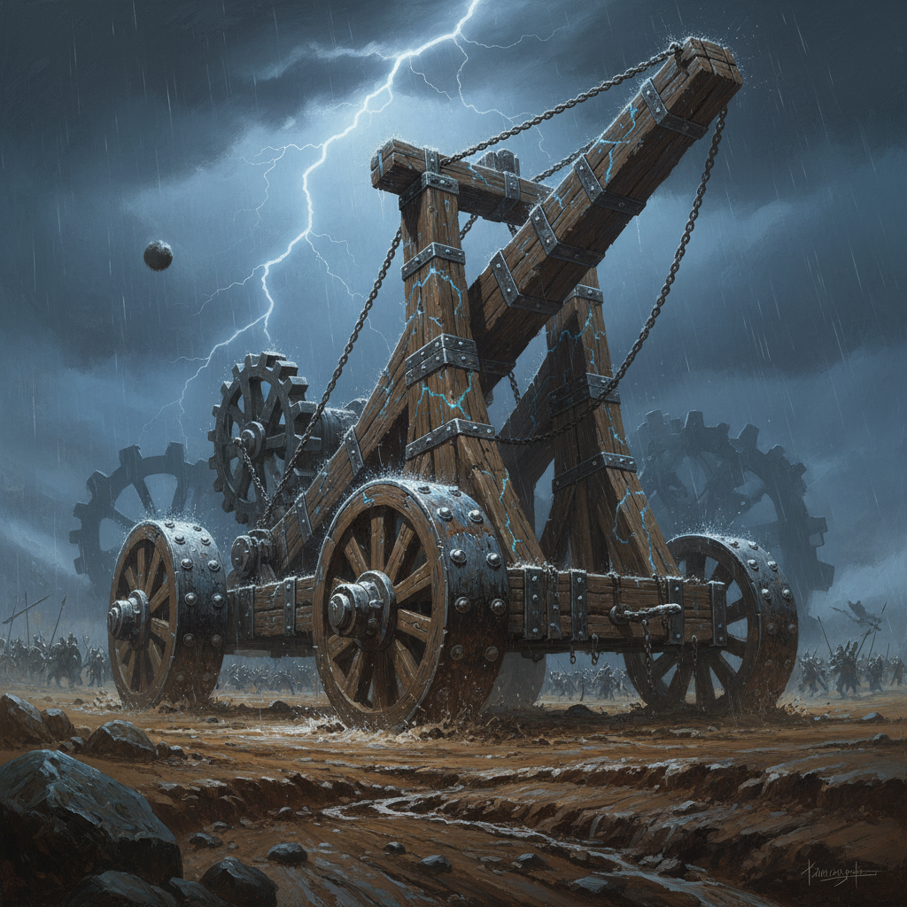 Animated Trebuchet, original Pathfinder 2e monster artwork by ZapGM