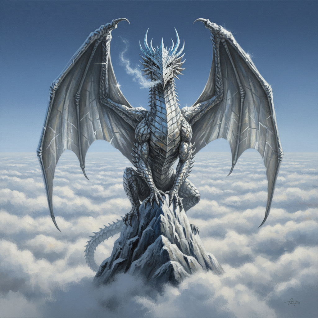 Ancient Silver Dragon, original D&D 5e monster artwork by ZapGM