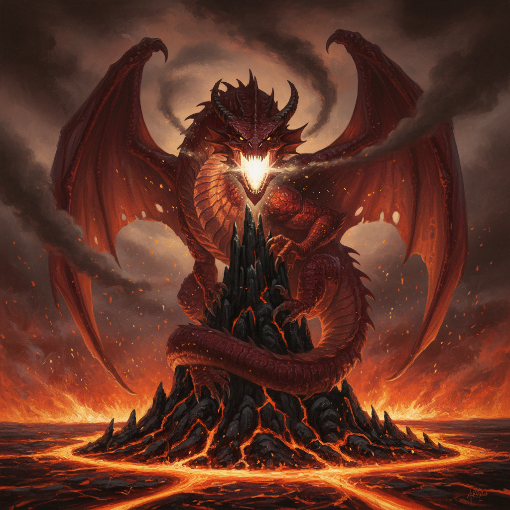 Ancient Red Dragon, original Pathfinder 2e monster artwork by ZapGM