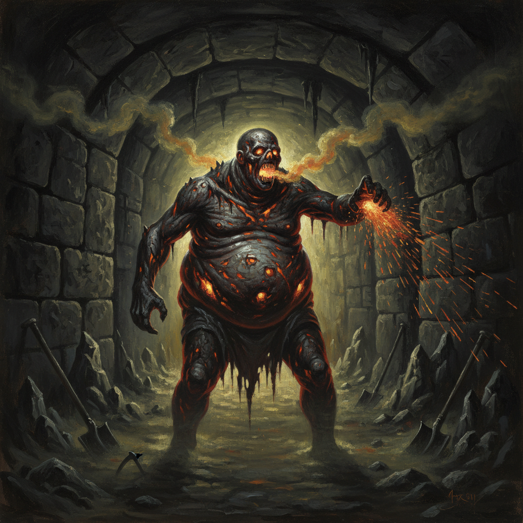 Sulfur Zombie, original Pathfinder 2e monster artwork by ZapGM
