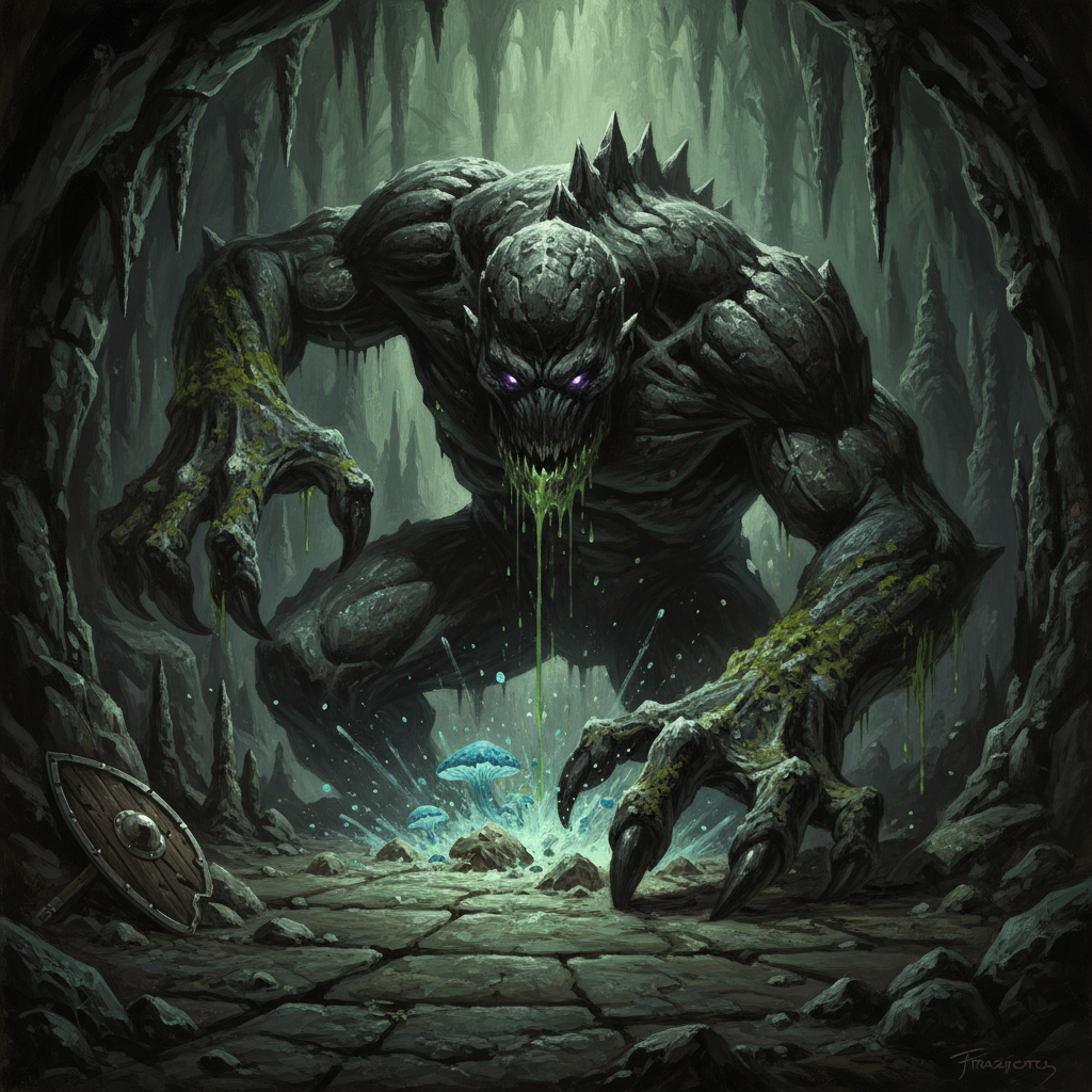 Cavern Troll, original Pathfinder 2e monster artwork by ZapGM