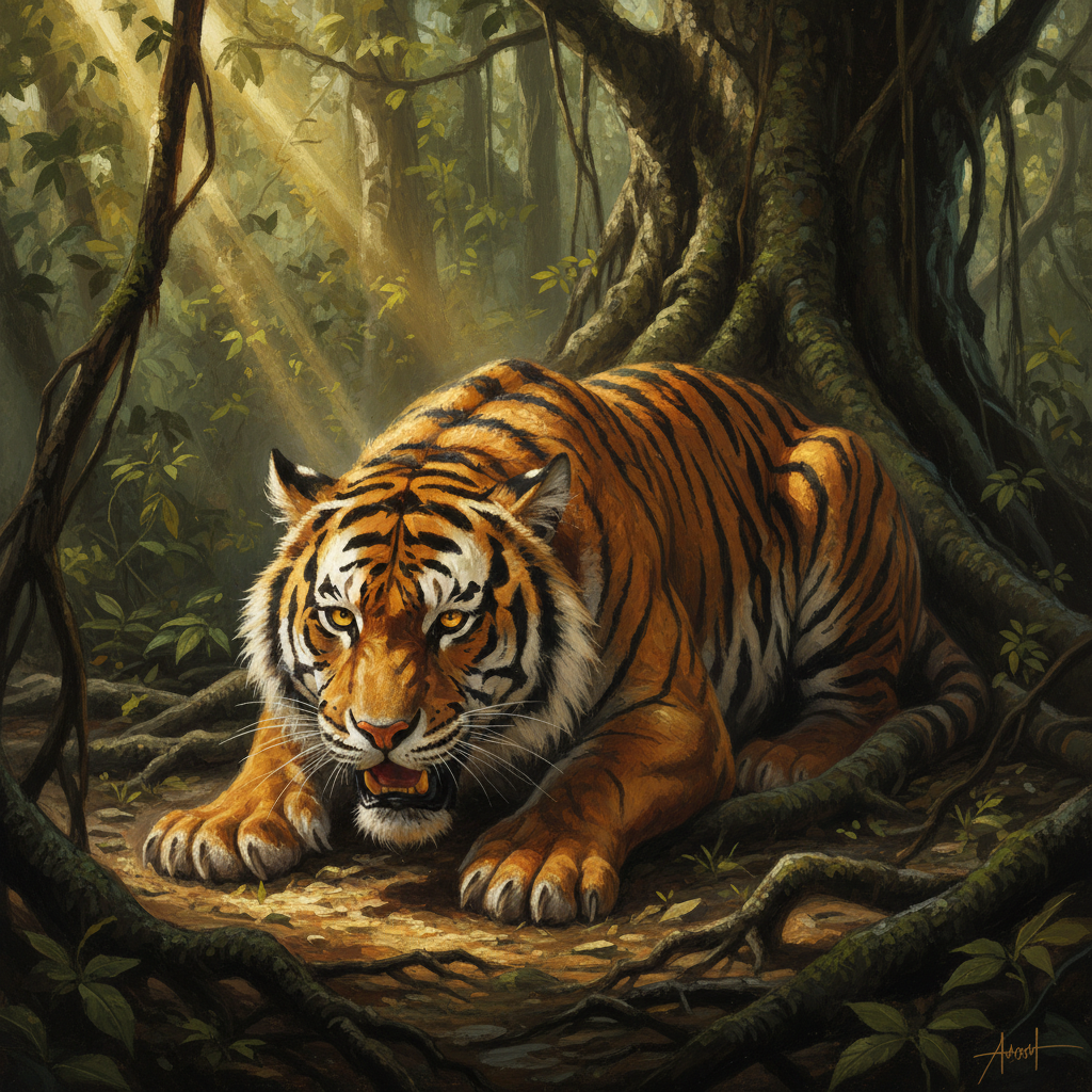 Weretiger, Tiger Form, original D&D 5e monster artwork by ZapGM