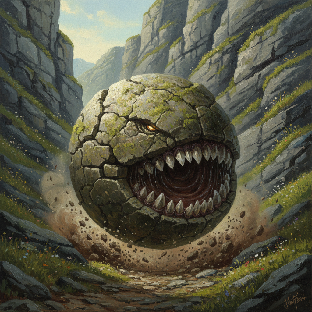 Living Boulder, original Pathfinder 2e monster artwork by ZapGM