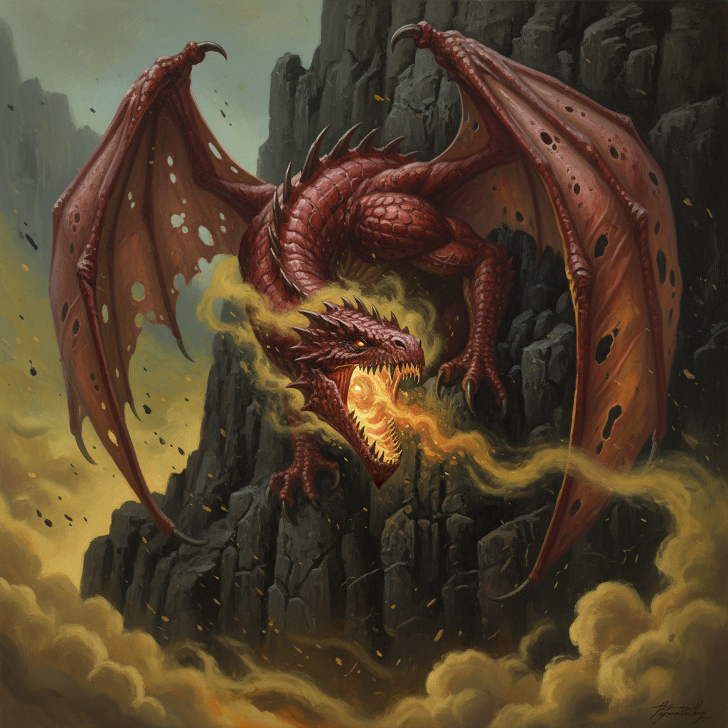 Flame Drake, original Pathfinder 2e monster artwork by ZapGM