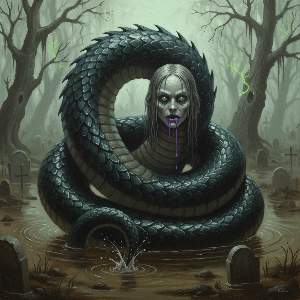 Spirit Naga, original Pathfinder 2e monster artwork by ZapGM