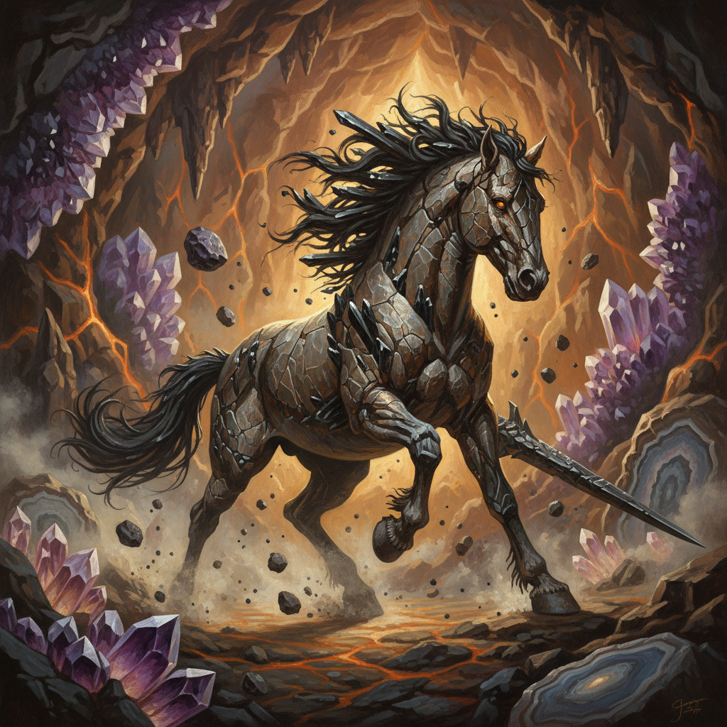 Earthen Destrier, original Pathfinder 2e monster artwork by ZapGM