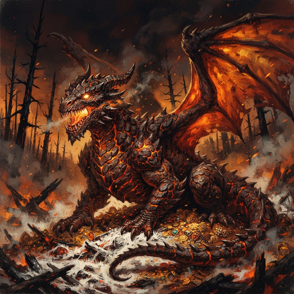 Cinder Dragon (Young), original Pathfinder 2e monster artwork by ZapGM