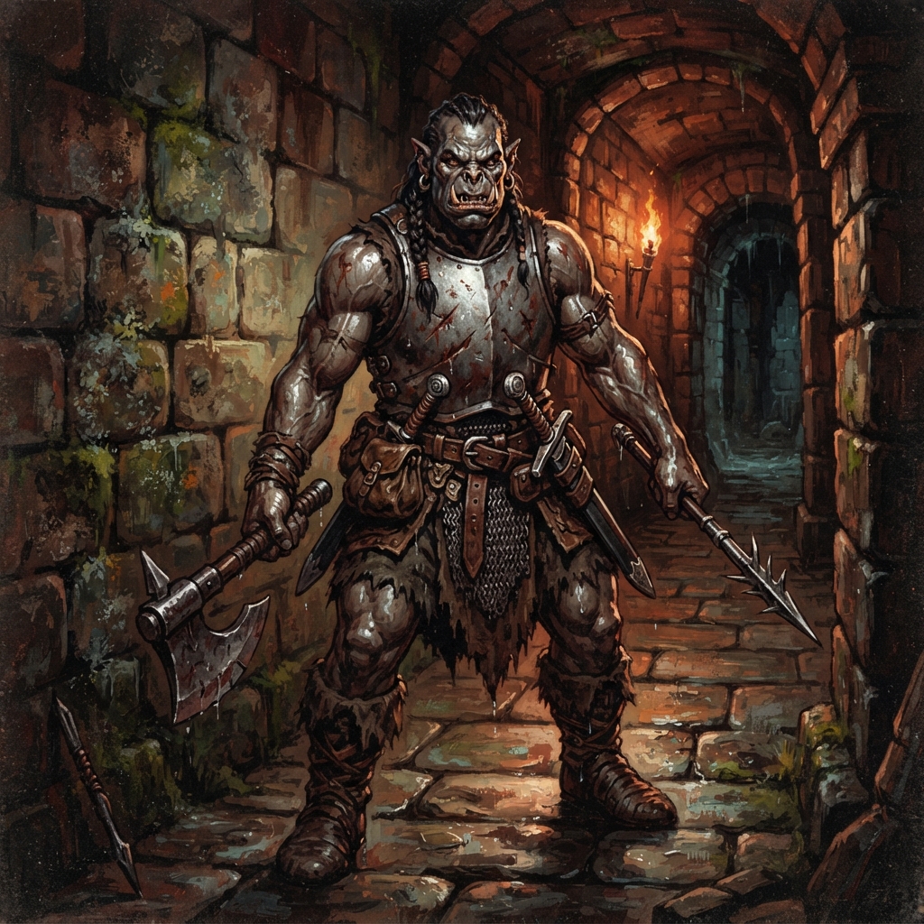 Orc Veteran, original Pathfinder 2e monster artwork by ZapGM
