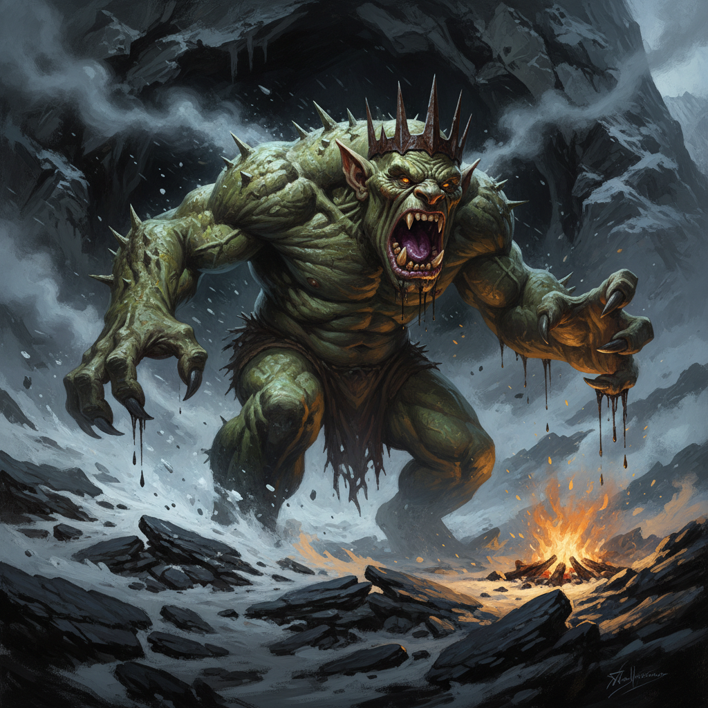 Troll King, original Pathfinder 2e monster artwork by ZapGM
