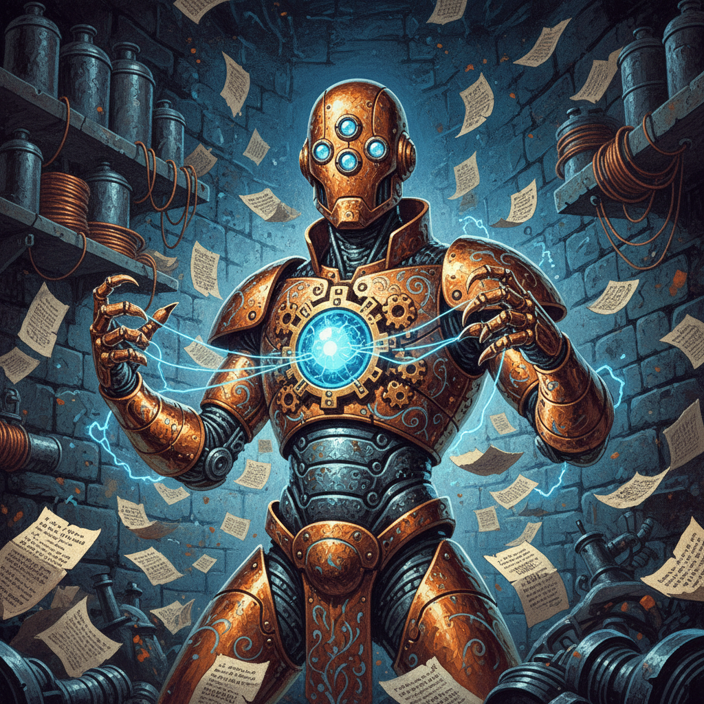 Clockwork Mage, original Pathfinder 2e monster artwork by ZapGM