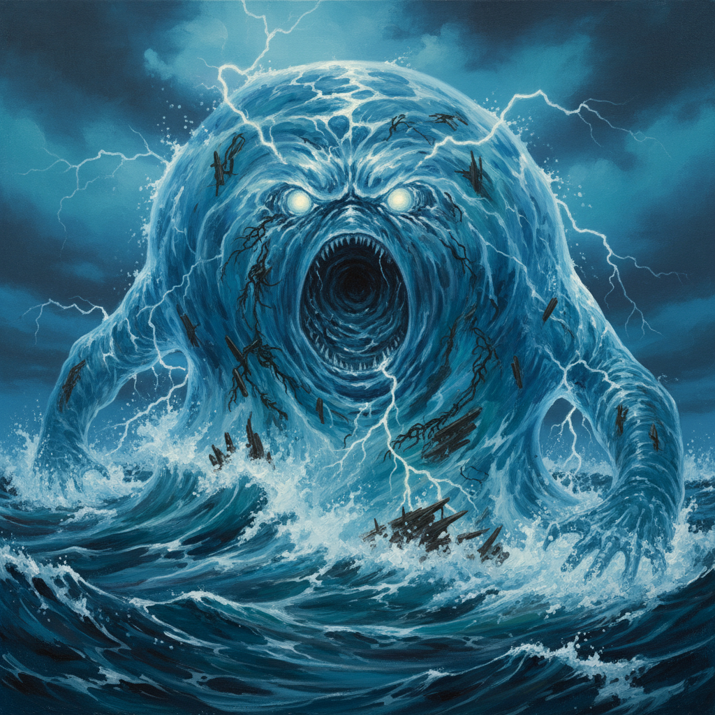 Elemental Tsunami, original Pathfinder 2e monster artwork by ZapGM