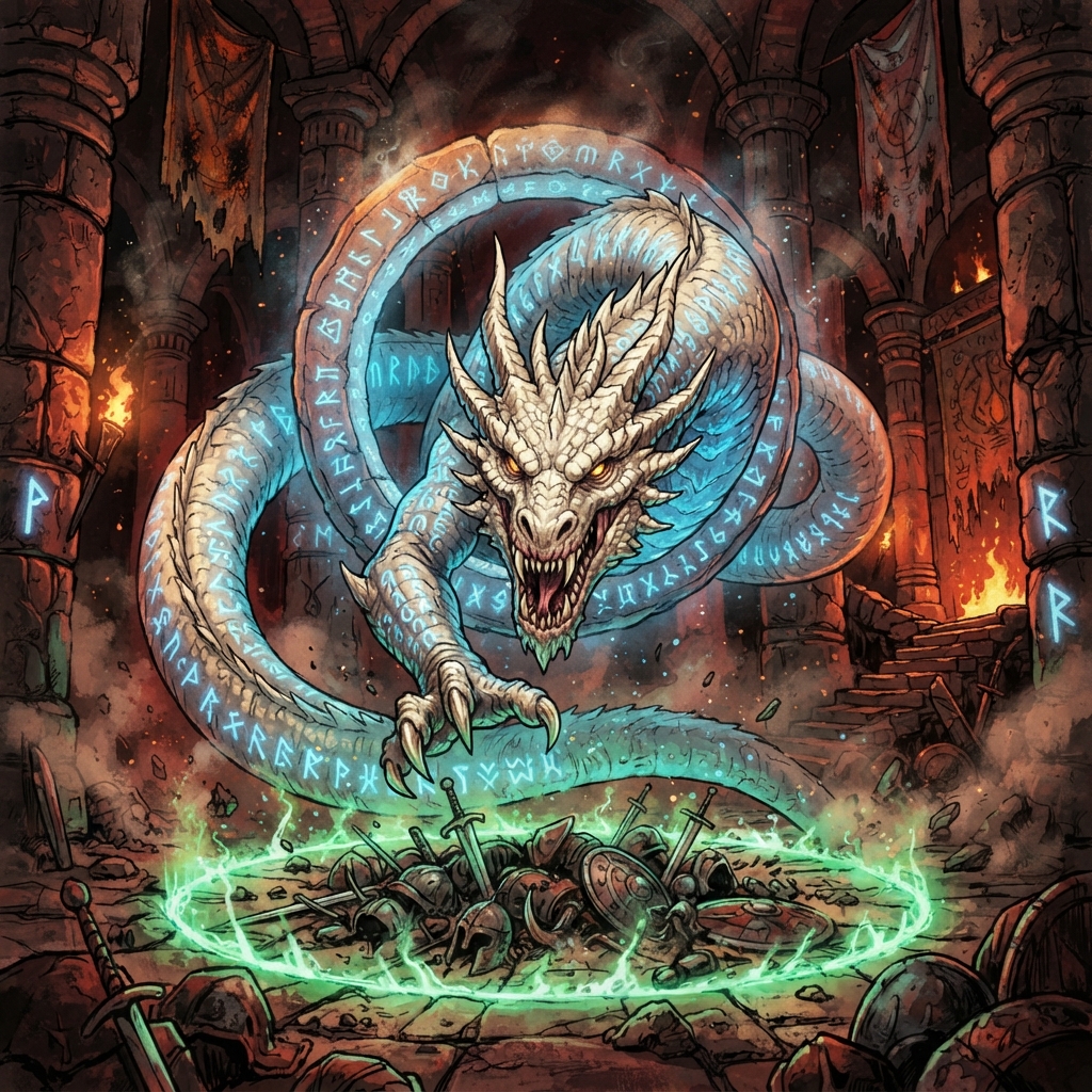Rune Dragon (Adult, Spellcaster), original Pathfinder 2e monster artwork by ZapGM