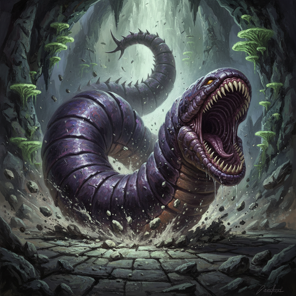 Purple Worm, original D&D 5e monster artwork by ZapGM