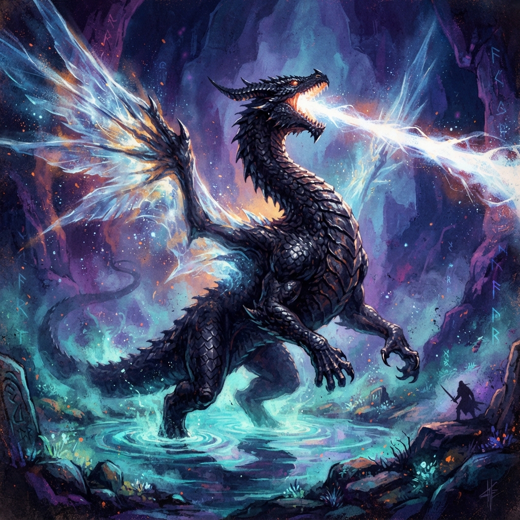 Requiem Dragon (Ancient, Spellcaster), original Pathfinder 2e monster artwork by ZapGM