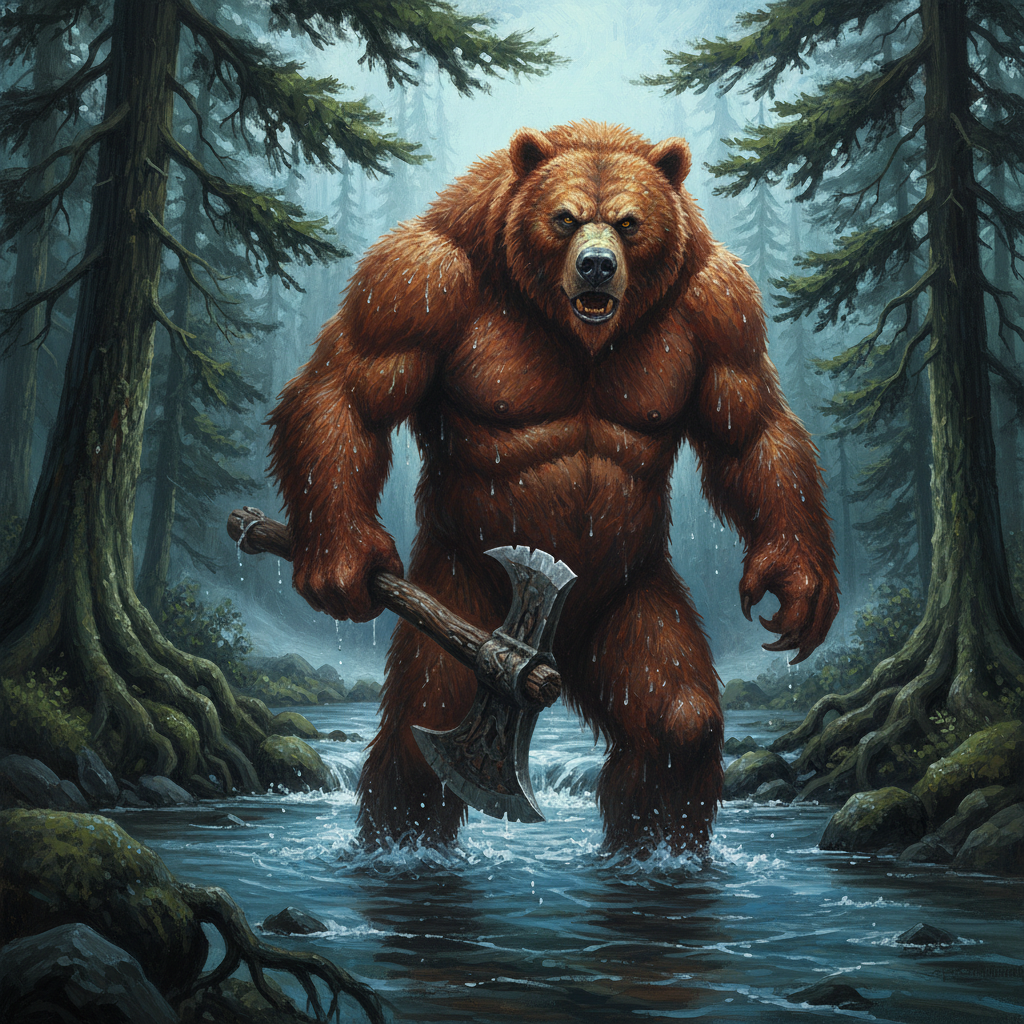 Werebear, Hybrid Form, original D&D 5e monster artwork by ZapGM