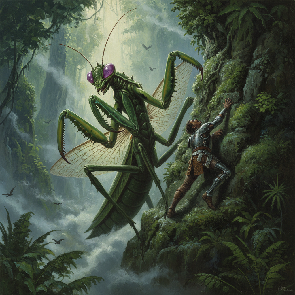 Deadly Mantis, original Pathfinder 2e monster artwork by ZapGM