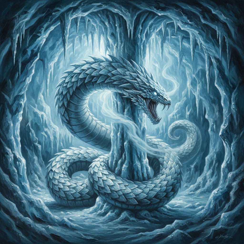 Icicle Snake, original Pathfinder 2e monster artwork by ZapGM