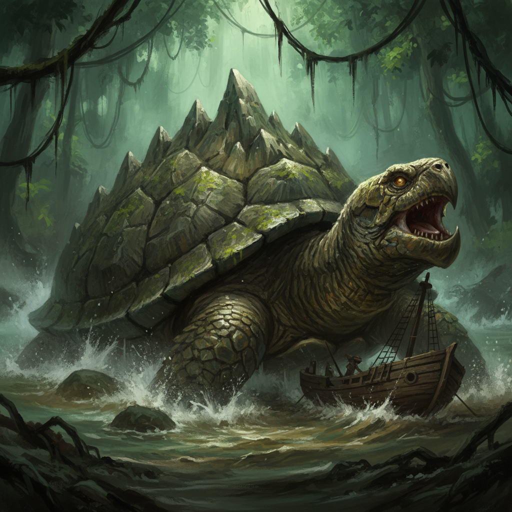 Giant Snapping Turtle, original Pathfinder 2e monster artwork by ZapGM