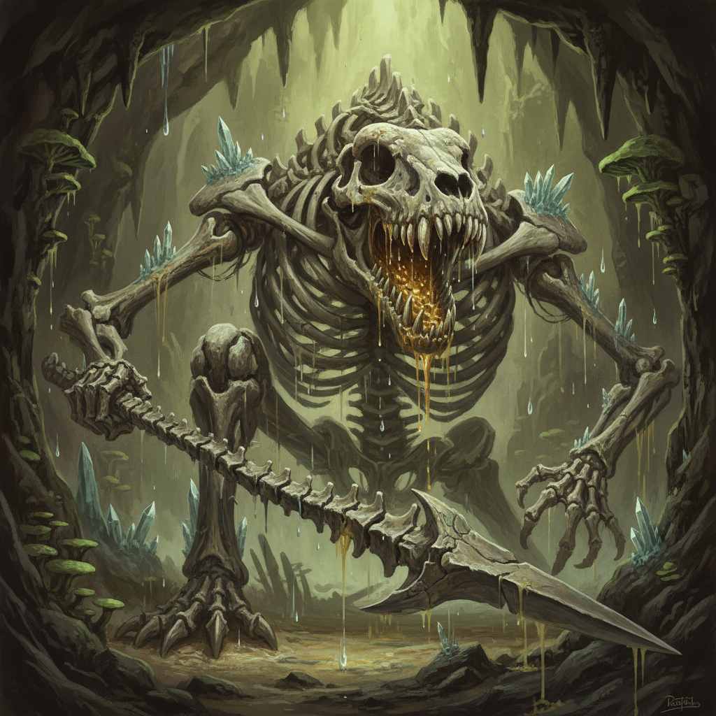 Fossil Golem, original Pathfinder 2e monster artwork by ZapGM