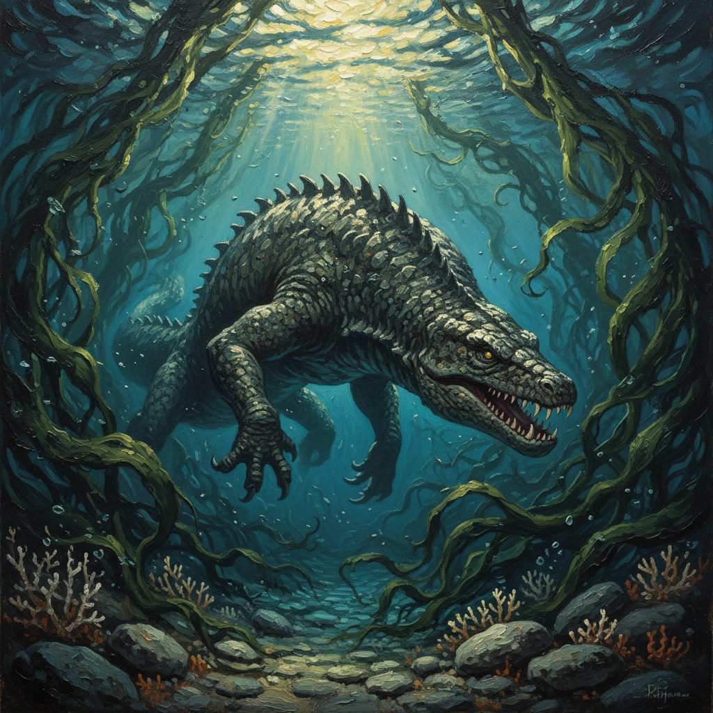 Platecarpus, original Pathfinder 2e monster artwork by ZapGM