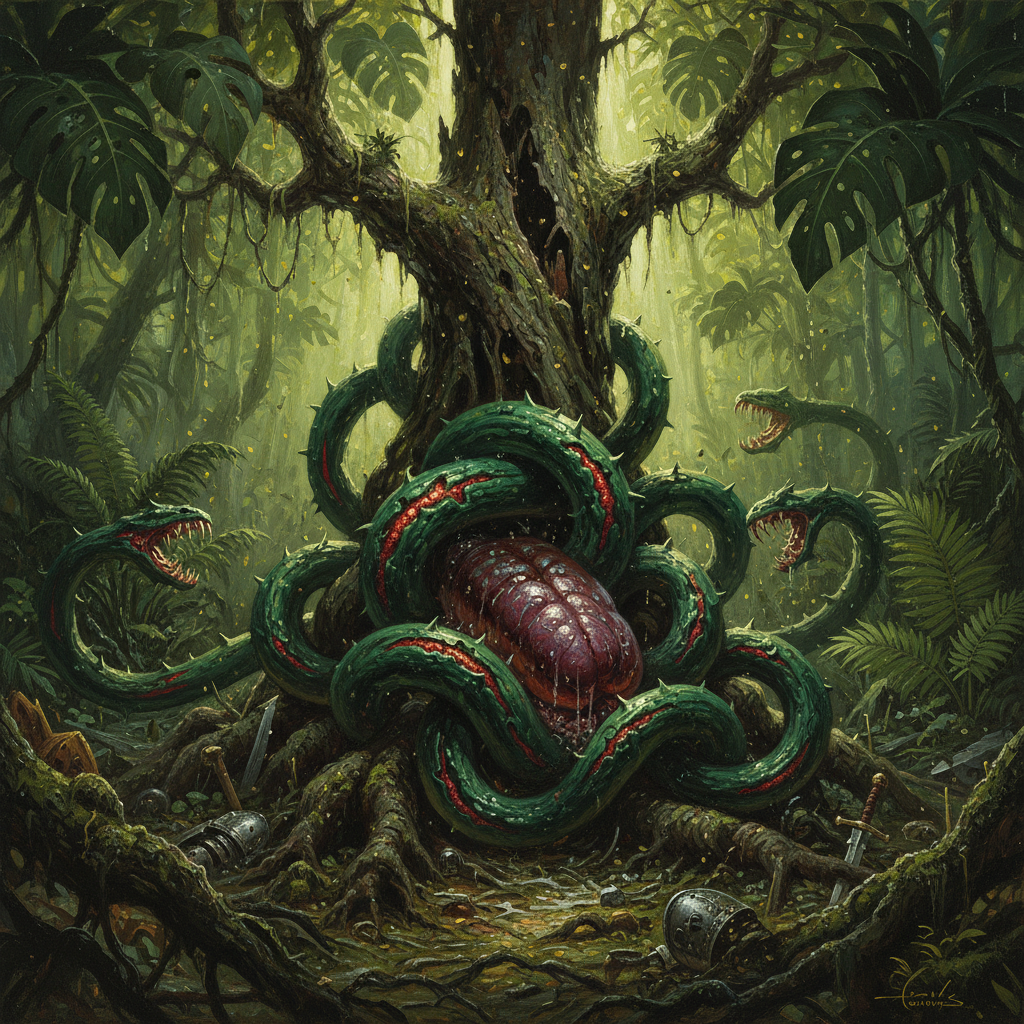 Viper Vine, original Pathfinder 2e monster artwork by ZapGM
