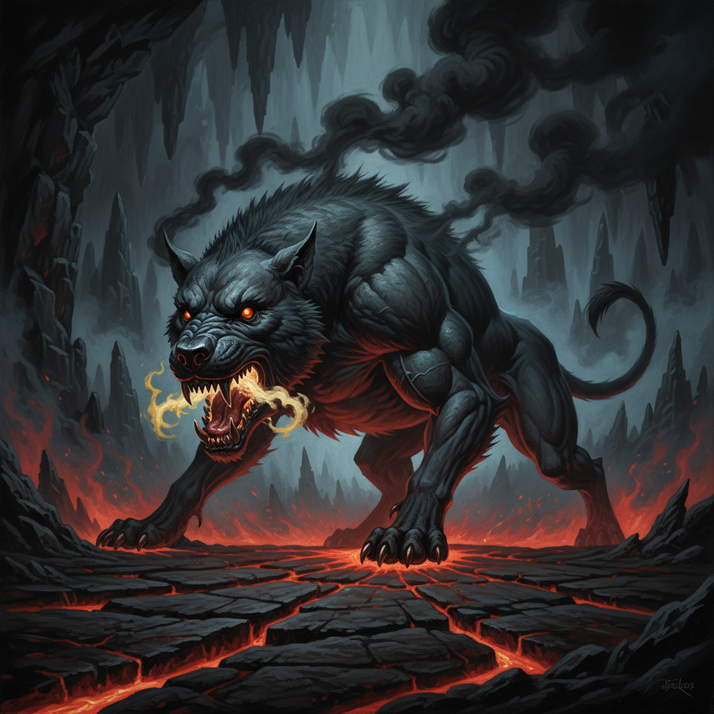 Hell Hound, original Pathfinder 2e monster artwork by ZapGM