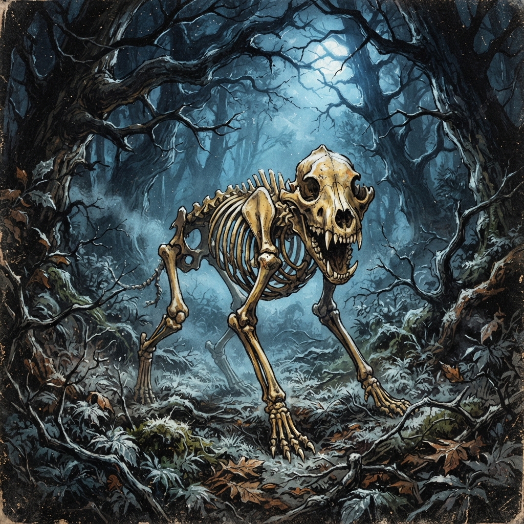 Wolf Skeleton, original Pathfinder 2e monster artwork by ZapGM