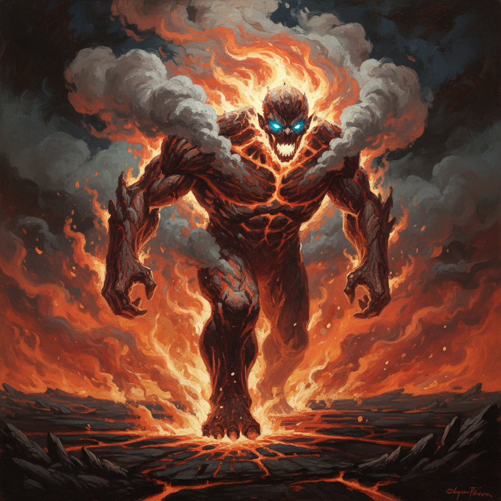 Elemental Inferno, original Pathfinder 2e monster artwork by ZapGM