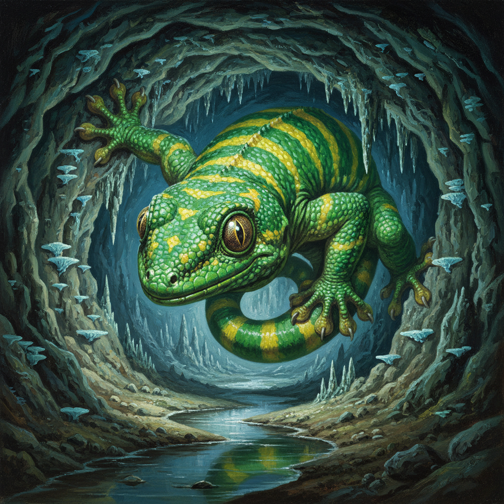 Giant Gecko, original Pathfinder 2e monster artwork by ZapGM