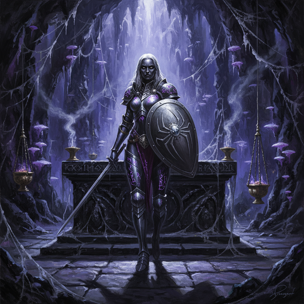 Drow Priestess, original Pathfinder 2e monster artwork by ZapGM